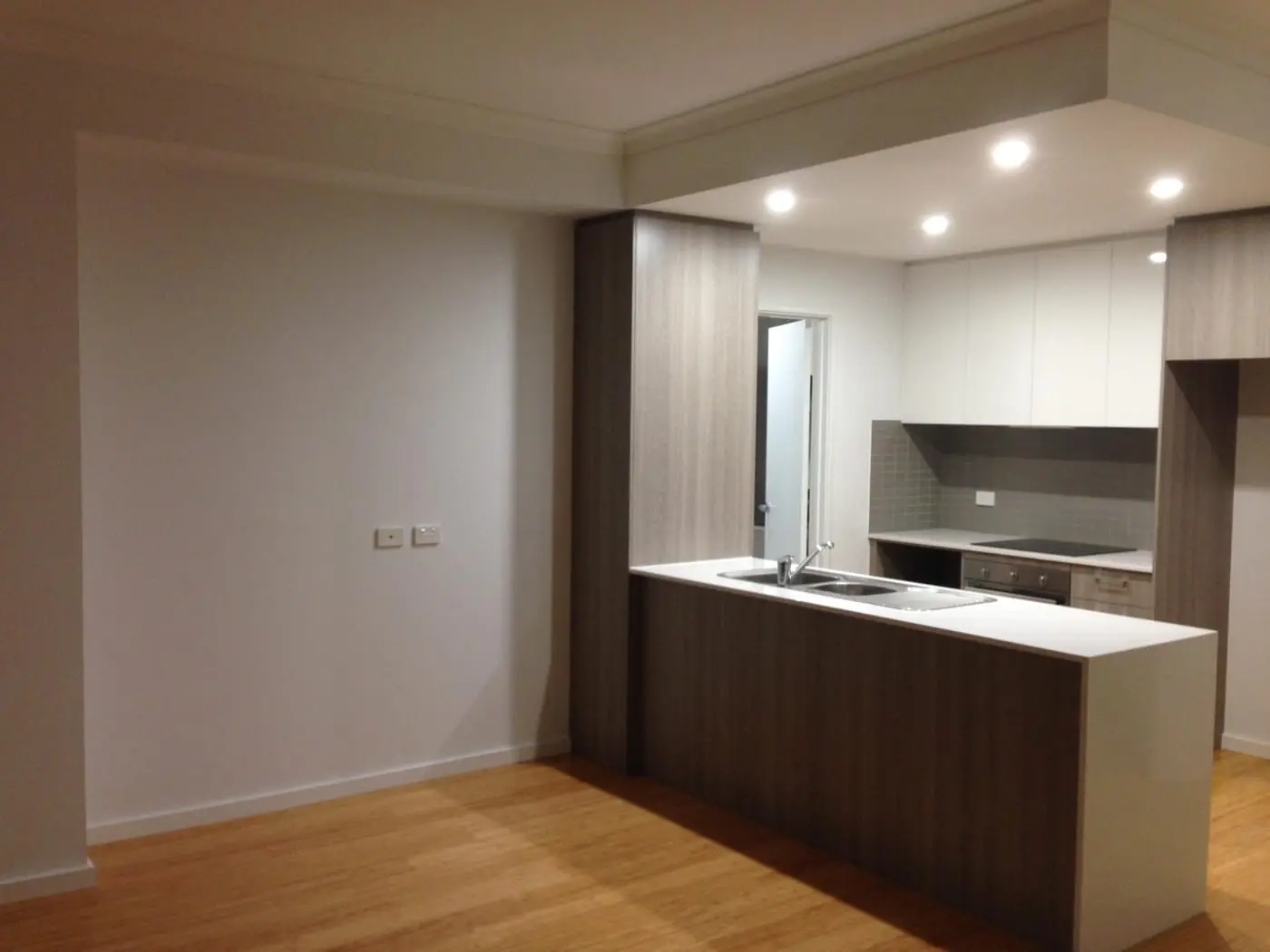 Finished kitchen and living area at The Flo